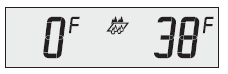 Digital display showing 0°F on the left, a snowflake icon in the center, and 38°F on the right.